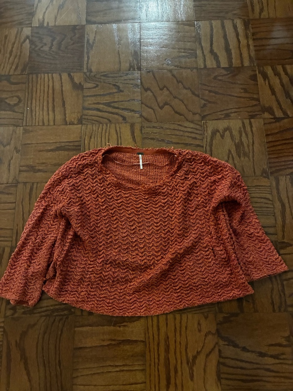 Free People Textured Knit Pullover — Rust Orange
